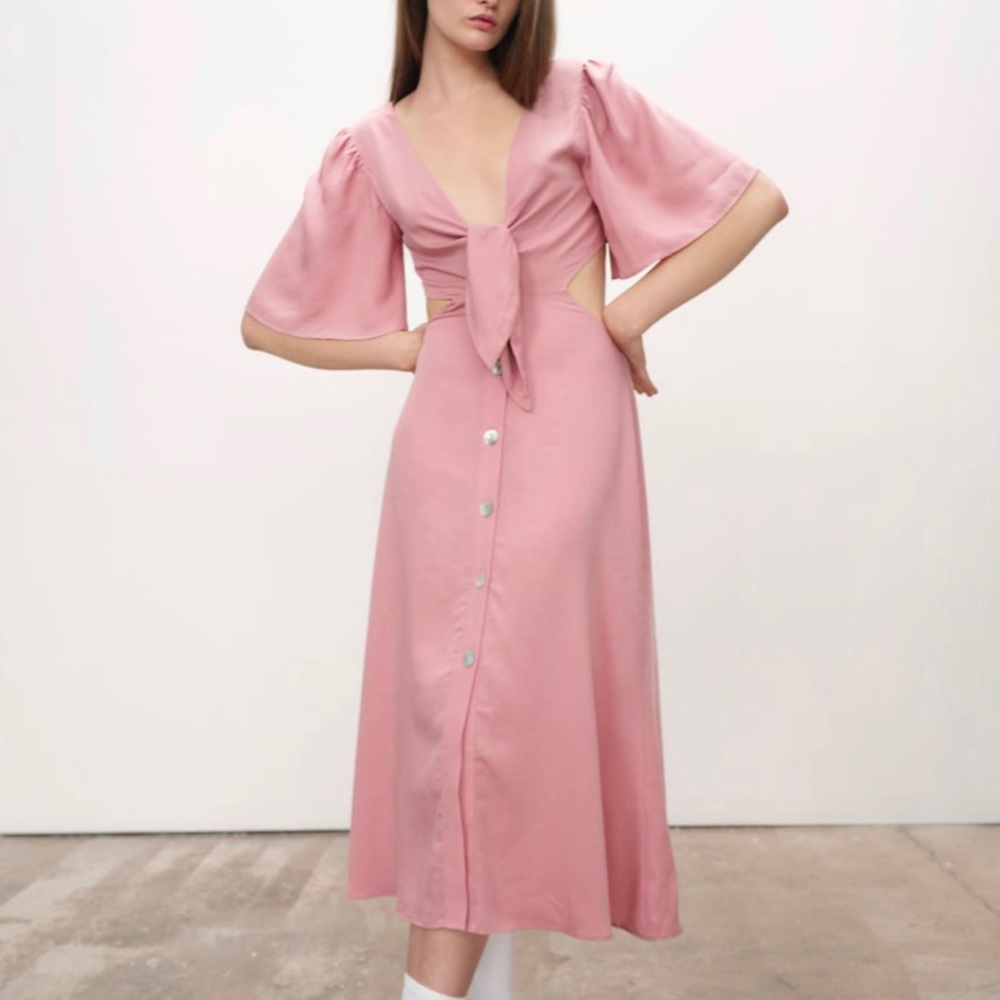 Zara Blush Pink Midi Dress with Button Detail